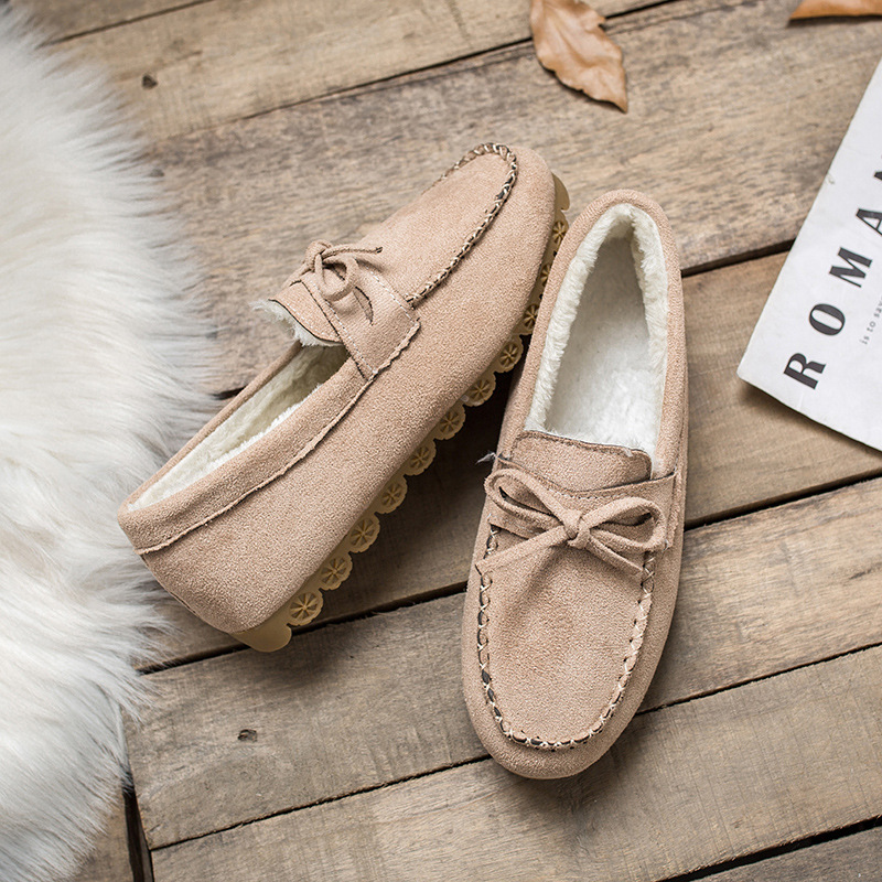 Suministro directo de fábrica 2022 zapatos de guisantes de invierno tendón plano inferior suave forro polar zapatos de algodón mujeres embarazadas zapatos casuales perezosos