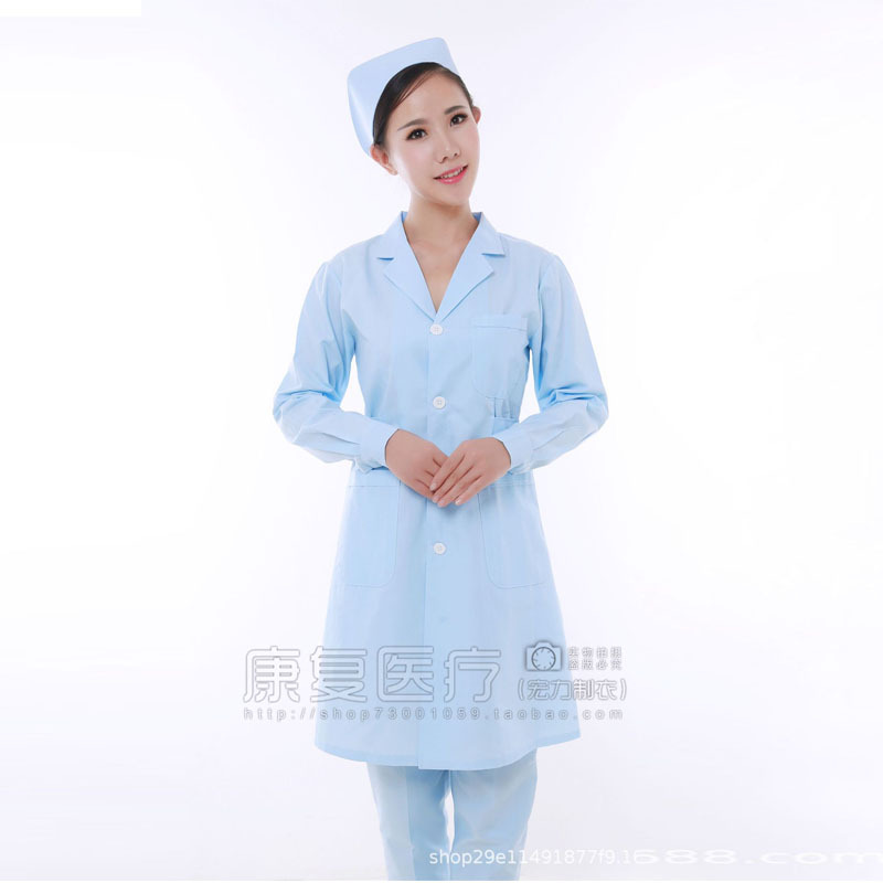大褂医生护士服男女长袖冬装修身美容学生药店工作实验校服蓝色