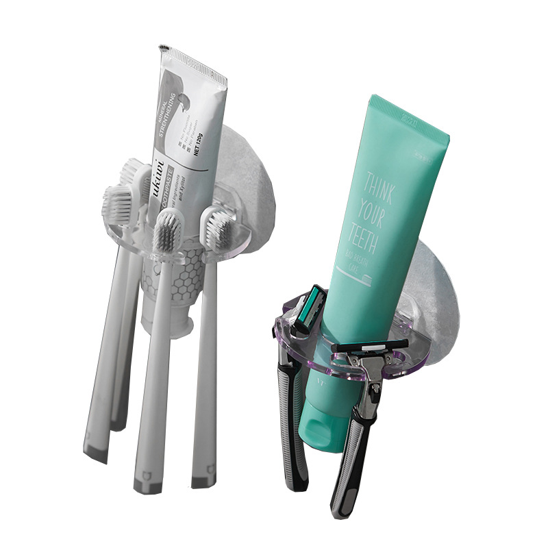 Estante de cepillo de dientes creativo Estante de almacenamiento de pared sin perforación Estante de almacenamiento Estante de baño Suministros de baño Estante de pasta de dientes de plástico