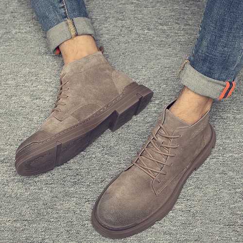 Fall/Winter 2020 New Arrival Men's Plus-Size High-Top Work Boots: Genuine Leather, British-style Vintage Trendy Mid-Calf Military Boots