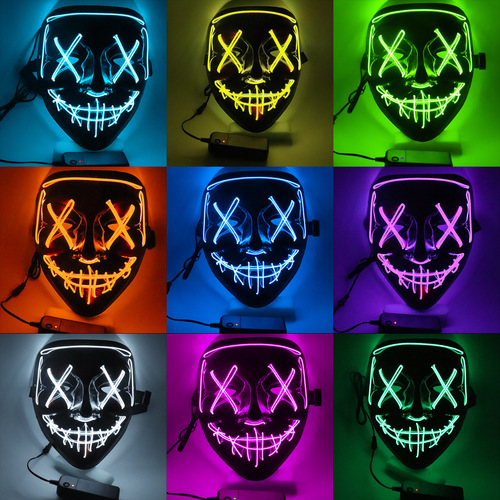 Halloween glowing mask with black V logo, blood-sucking, horror LED face mask, ghost face, EL fluorescent atmosphere props, cross-border