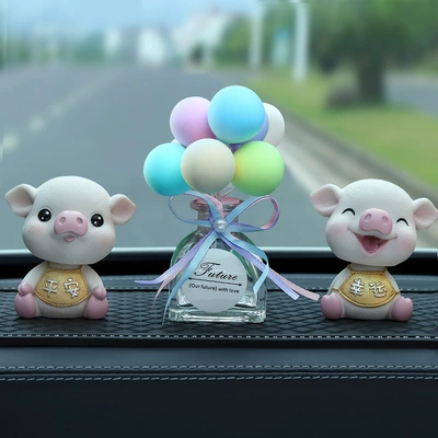 Accessories Ornaments Bobblehead Piggy: Car ornaments - gold-lucky-pig-ping-an-pig-balloon-aromatherapy-seat-large-diamond-pad
