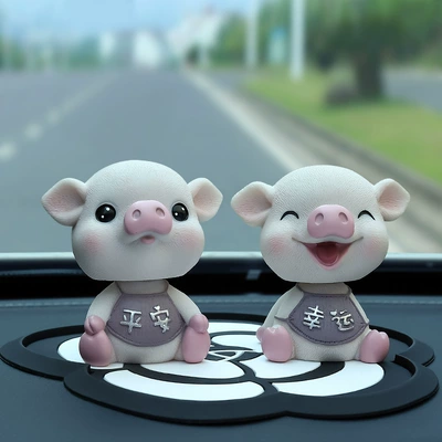 Car ornaments, Ornaments Bobblehead Piggy Car - purple-lucky-pig-safe-pig-camellia-pad