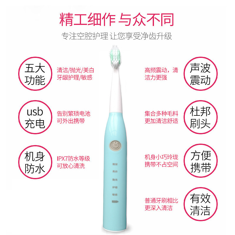 New Electric Toothbrush Rechargeable Sonic 5-speed Adjusting Children Adult Household Waterproof Soft Hair Whitening Toothbrush