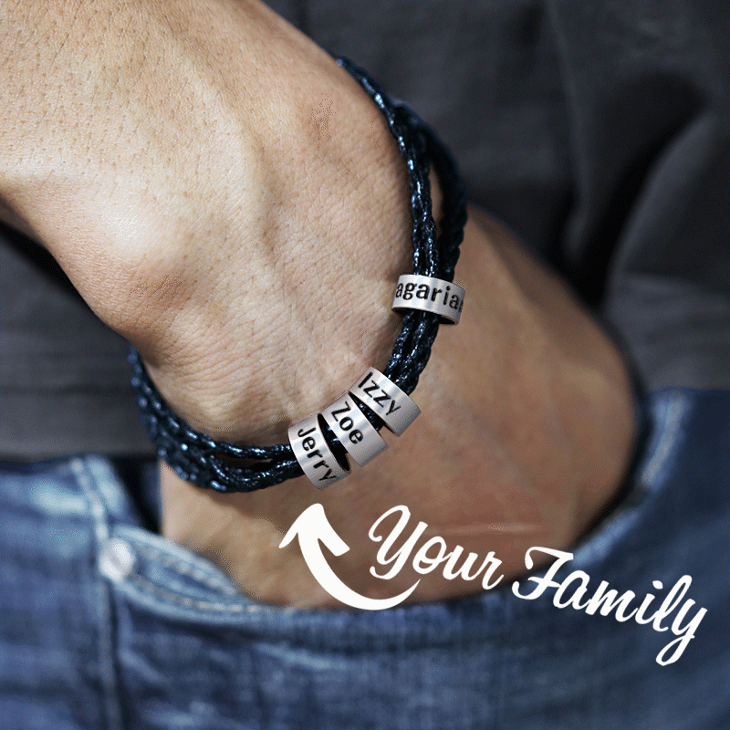 European and American personality cross-border jewelry men's stainless steel leather woven bracelet family couple name lettering beaded bracelet
