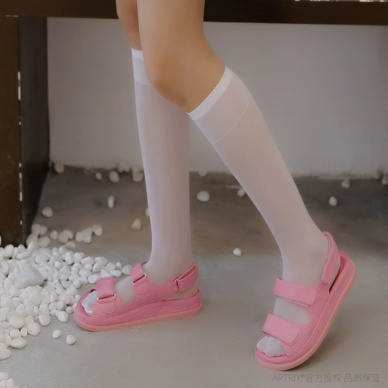 Velvet swan, knee socks, transparent white colored high boots, mid-length