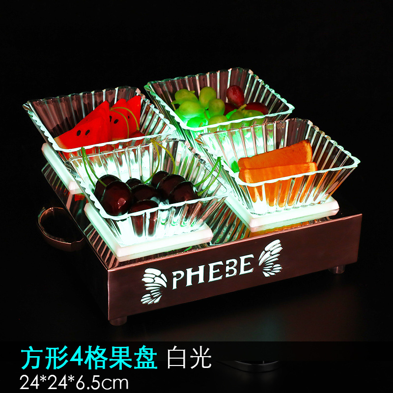 Zuochang bar KTV plato de fruta luminosa merienda plato creativo merienda plato de fruta de acero inoxidable LED recargable
