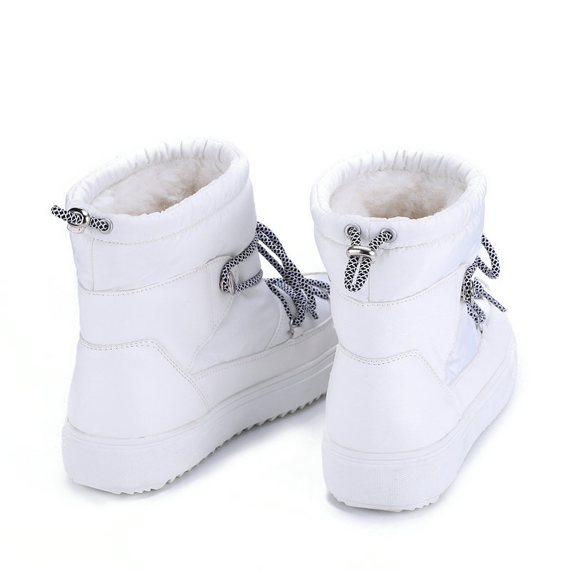 Botas de nieve personalizadas con diseño de copo de nieve de nueve colores, zapatos de algodón blancos puros para mujer, planos, impermeables, cálidos y versátiles para el invierno
