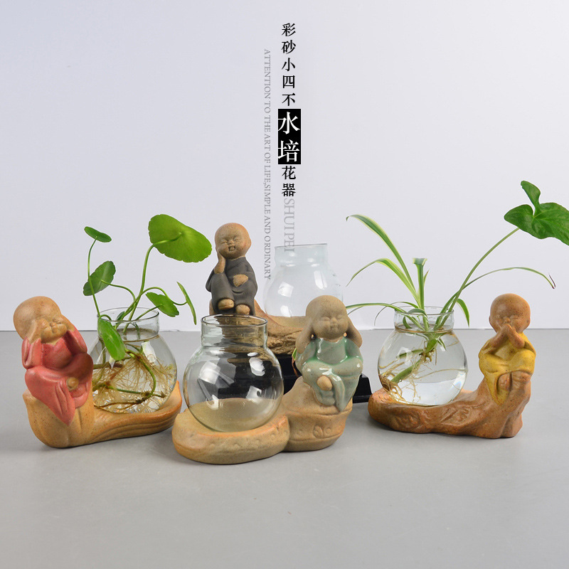Creative stoneware colored sand tea pet Langli Green rose home hotel copperus chinensis flower pot hydroponic ceramic small monk vase Creative stoneware colored sand tea pet Langli Green rose home hotel copperus chinensis flower pot hydroponic ceramic small monk vase