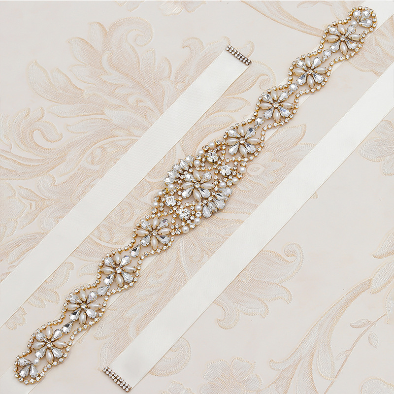 Fabricante en stock simple lujo perla rhinestone cintura sello popular cintura cadena diamante incrustado dama vestido Boda nupcial cinturón