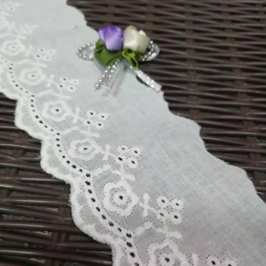 6cm棉线刺绣蕾丝棉布花边米白色现货批发服装绣花洛丽塔玩具辅料