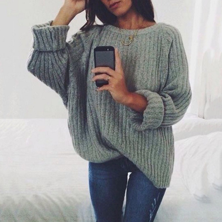 Suéter de Cuello Redondo de Color Sólido para Mujer, Popular en Amazon y eBay, Comercio Exterior 2025wish, Modelo 02797 image 5