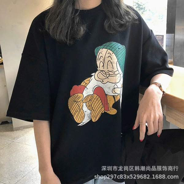 Футболка с короткими рукавами с принтом пуловера женская новая корейская версия