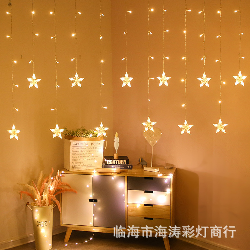 Luz de estrella LED pentagrama decorativo estrella luz interior al aire libre impermeable cortina decoración estrella Cadena de luz Barra de hielo al por mayor
