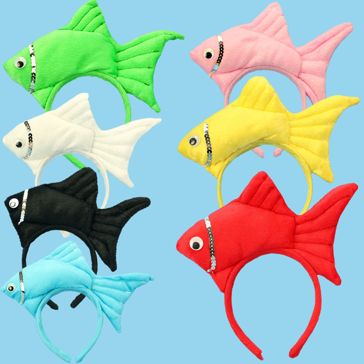 Wansheng rendimiento de la etapa tocado suministros de juego de Navidad peces animales diadema Vida Marina Goldfish diadema