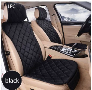 Winter Plush Car Seat Cushion Three-Piece Set, Thickened, Warm, Non-Slip, Without Backrest, Single-Piece Seat Cushion, Universal Model (Wool pad) - diamond-shaped-small-waist-black-front-row-lean-sit