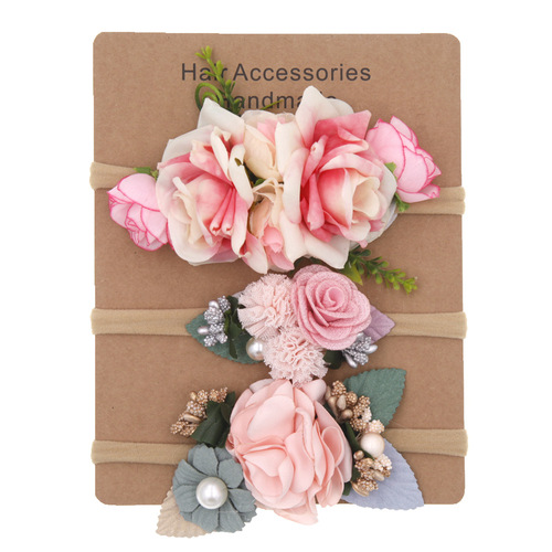Fashionable soft children's headband Bohemian vacation children's artificial flower nylon high elastic hairband card set