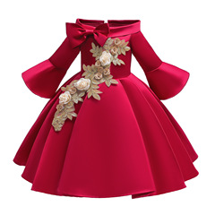 Children's Cross-border Clothing European and American Children's Dresses Girls' Dresses Exports Satin Children's Evening Gowns Dresses Flower Children's Puffy Princess Dresses