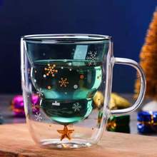 網紅耐高溫聖誕杯玻璃杯可愛星願雙層杯早餐牛奶水杯禮品馬克咖啡