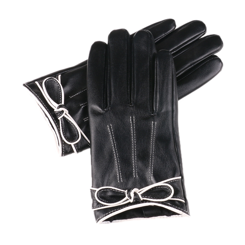 Guantes de cuero cálidos para mujer forrados de lana engrosados a prueba de frío al aire libre de moda Festival de la mariposa pantalla táctil guantes de otoño e invierno