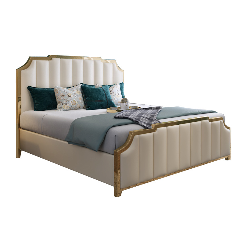 Cama de cuero de lujo posmoderna cama doble de 1,8 m 1,5 cama suave simple muebles de dormitorio cama de cuero real suministro directo de fábrica image 5