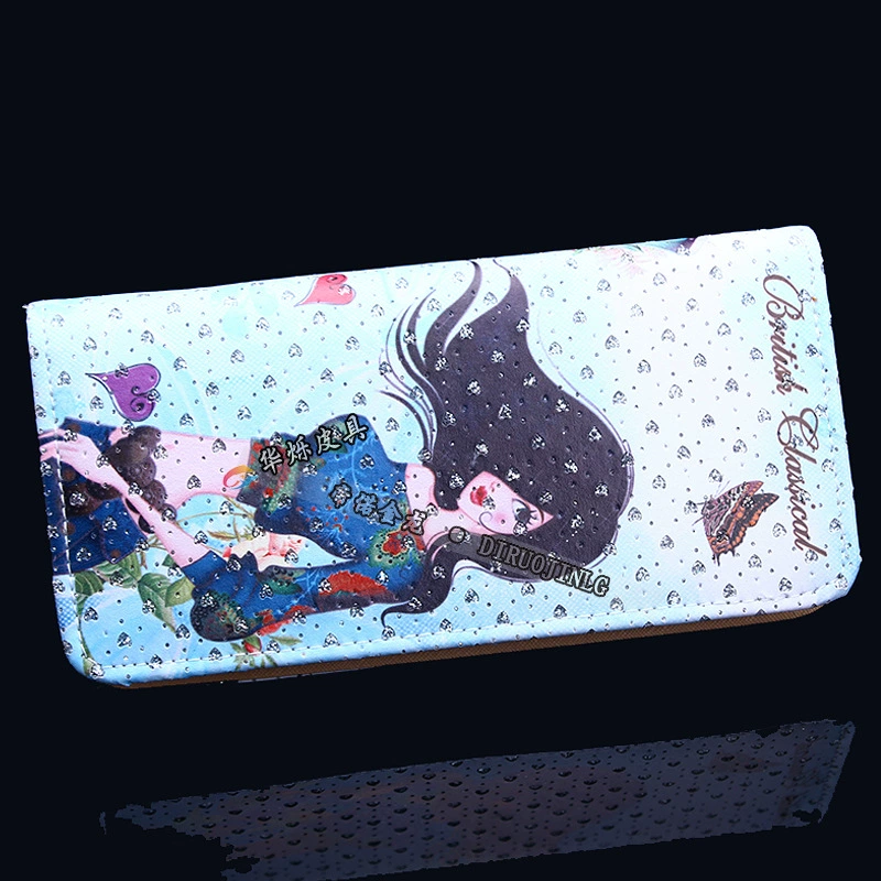 Long handheld polyurethane wallet with zipper, cartoon card holder