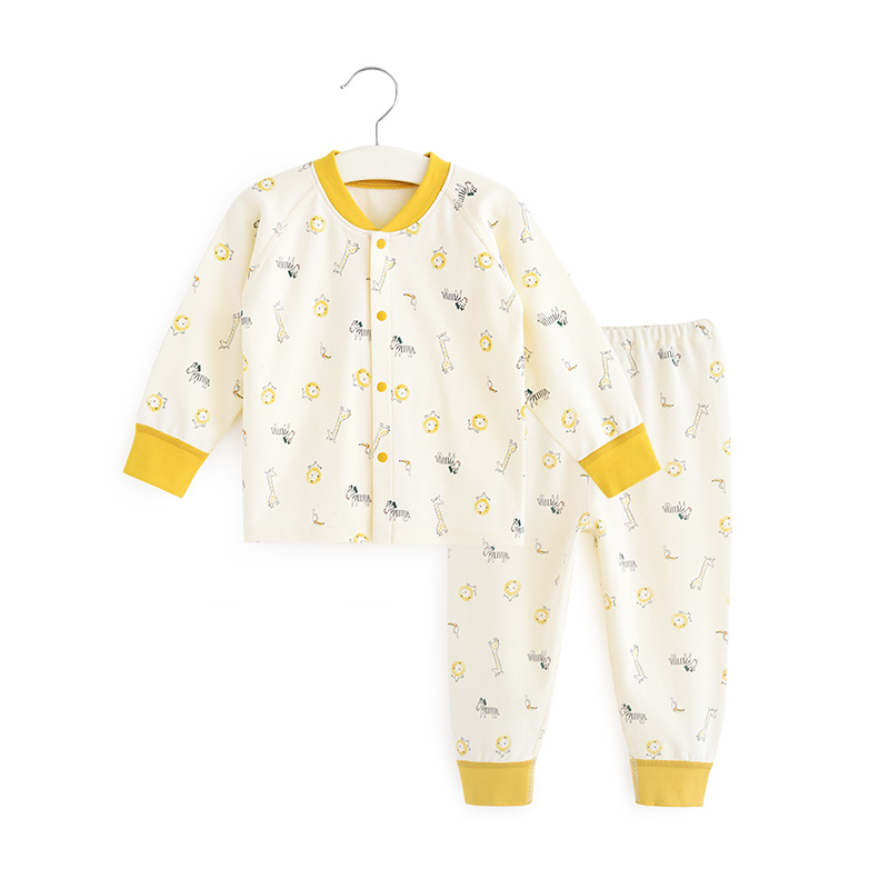 아동 가을 옷, 순면 어깨 오픈 단추 가정복, 가을 옷과 긴 바지 정장, 자유형 잠옷, 가디건, 바닥 셔츠