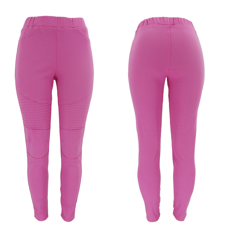 Los pantalones vaqueros de mujer de cintura alta arrugados transfronterizos de Amazon desean pantalones de levantamiento de cadera de ajuste Delgado multicolor