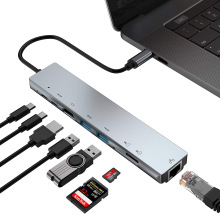 type-c转hdmi8合1扩展坞转HDMI高清usb3.0分线器读卡器网卡PD供电