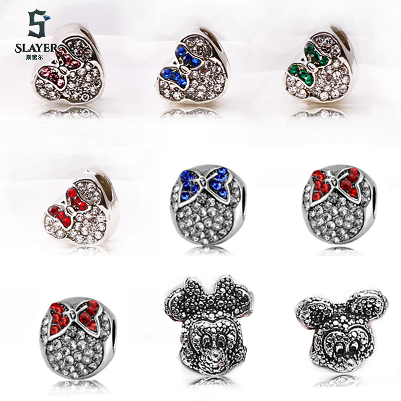 Small Bow Mickey Mouse DIY Bracelet Accessories Big Hole Bead Alloy Diamond Street Fashion Jewelry