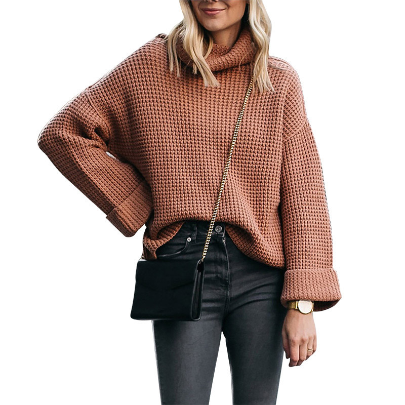 Suéteres transfronterizos europeos y americanos, nueva colección otoño-invierno 2026, suéter holgado de cuello alto para mujer, el más vendido en Amazon, H0719