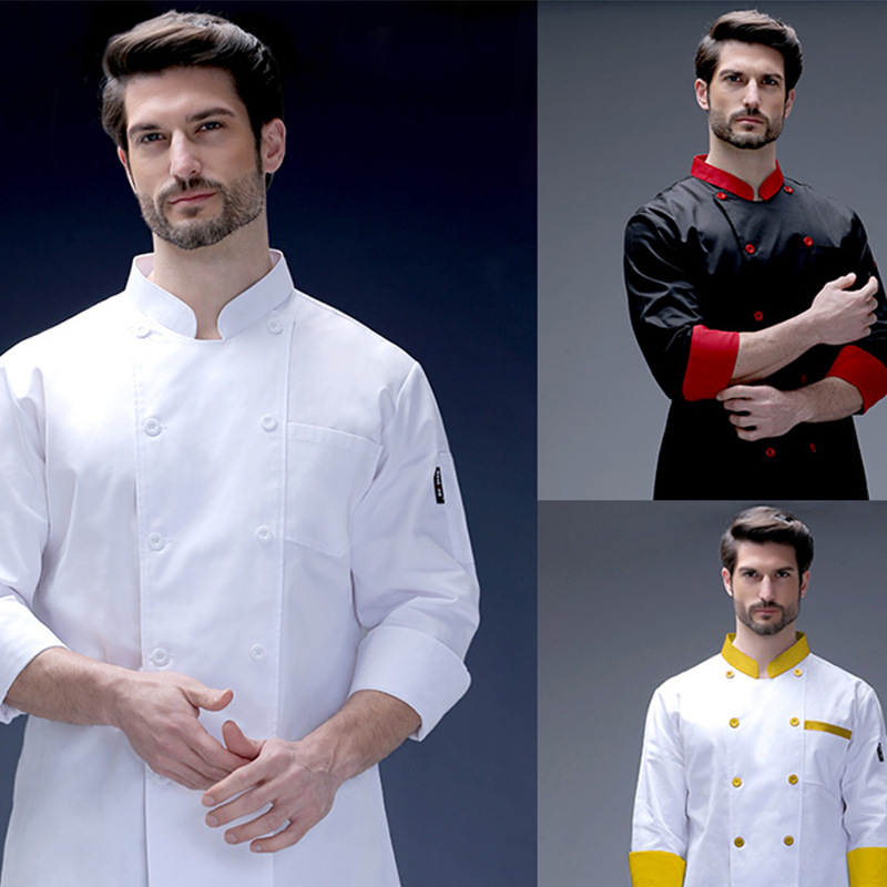 Ropa de chef Hombre Manga larga Blanco Transpirable Logotipo Bordado Comedor Hotel Tooling Comedor Chef Ropa de trabajo