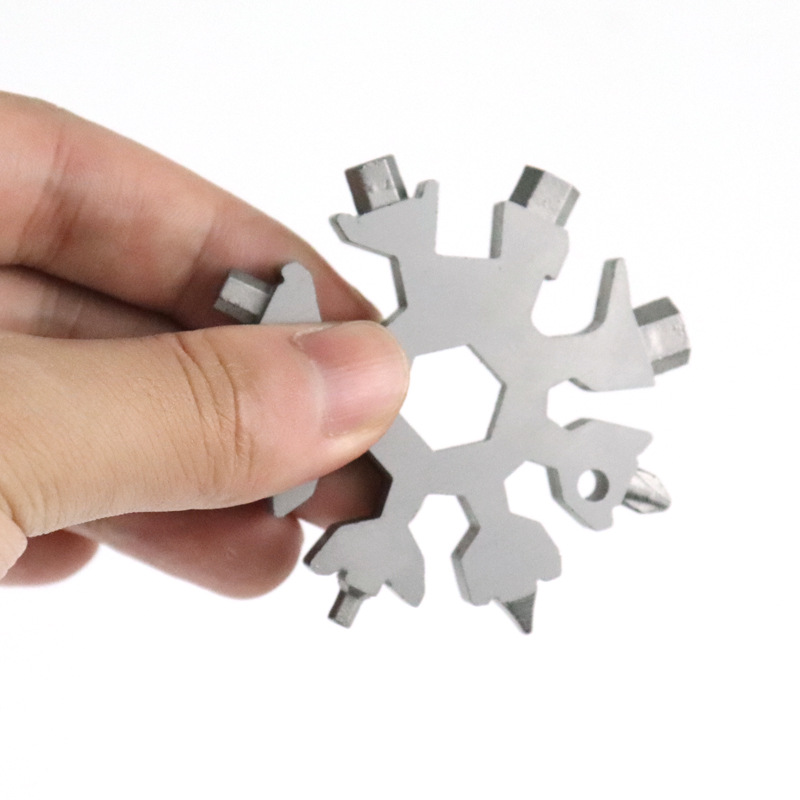 Tarjeta de herramienta de copo de nieve Cuchillo de ejército multifuncional 18 en uno de acero multiusos mini destornillador universal portátil EDC llave