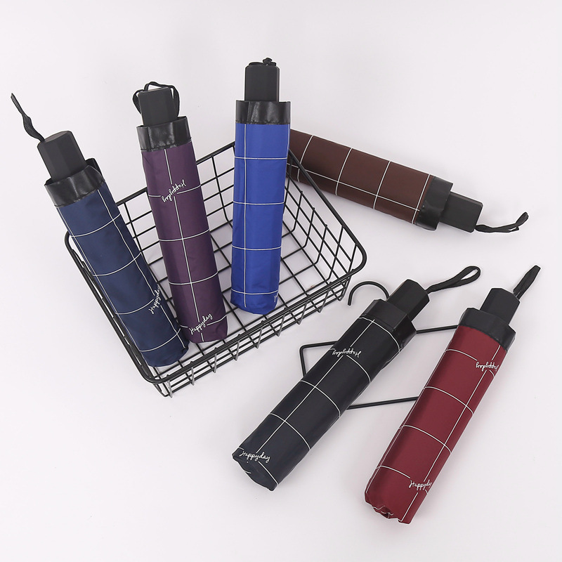 Jia Ping umbrella Free shipping 10 bone black glue UV-proof English white line grid men's business umbrella custom LOGO