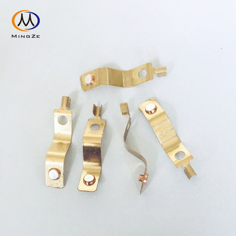 带银触点导电接触弹片黄铜片电器灯具中山铭泽五金厂冲压铆接加工