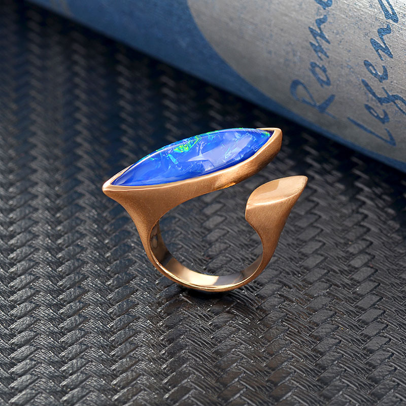 Juwelenring Damen Kupfer vergoldet gebürstet offener Ring verstellbarer Ring_voghion.com