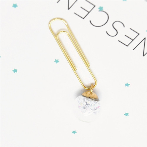 Girl's heart quicksand crystal ball glass paper clip bookmark paper clip 50mm electroplated imitation gold star paper clip