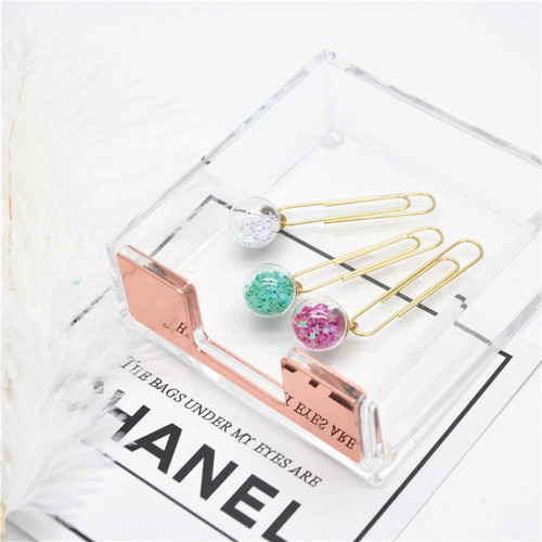 Girl's heart quicksand crystal ball glass paper clip bookmark paper clip 50mm electroplated imitation gold star paper clip