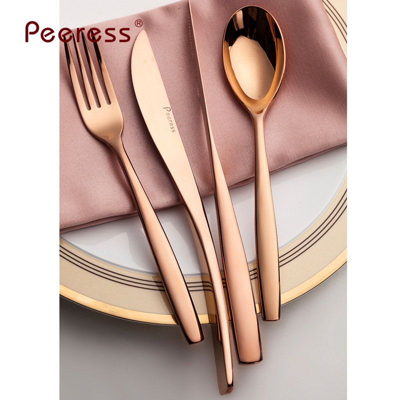 Star Hotel Rose Gold 304 Stainless Steel Cutlery Set Knife, Fork, Spoon Steak Knife and Fork