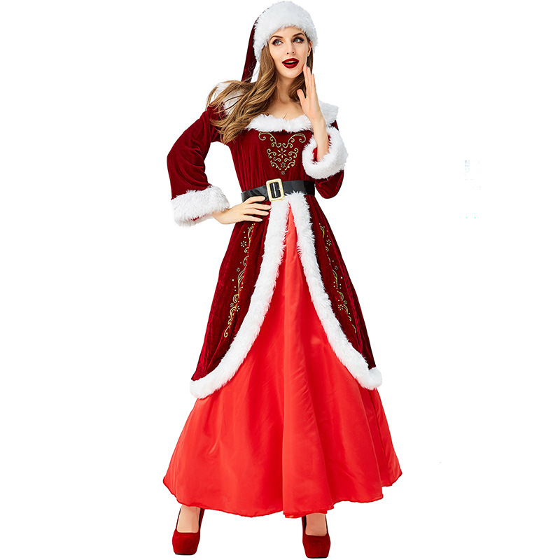 Export Amazon Christmas Eve Christmas Costume Wine Red Long Christmas Queen Costume
