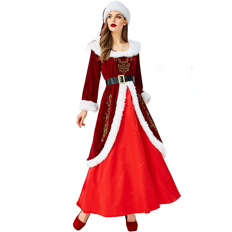 Export Amazon Christmas Eve Christmas Costume Wine Red Long Christmas Queen Costume
