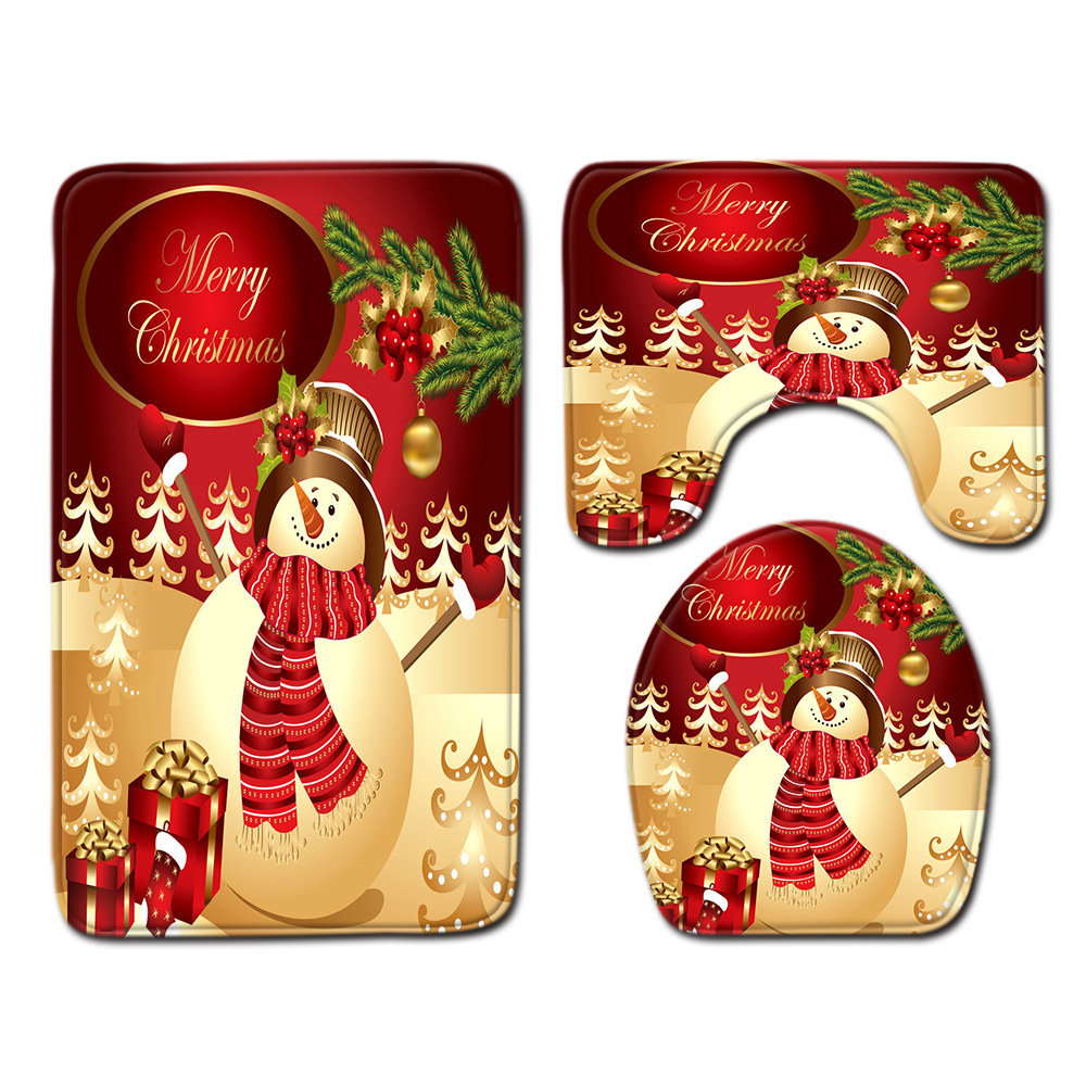 Navidad muñeco de nieve alfombra de baño alfombra de puerta inodoro de tres piezas antideslizante alfombra de piso transfronterizo en stock deseo amazon 1