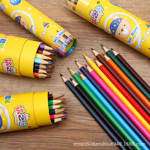 Factory direct sales creative barrel colored pencils 12 colors 24 colors 36 colors 48 colors lead set student painting pencils