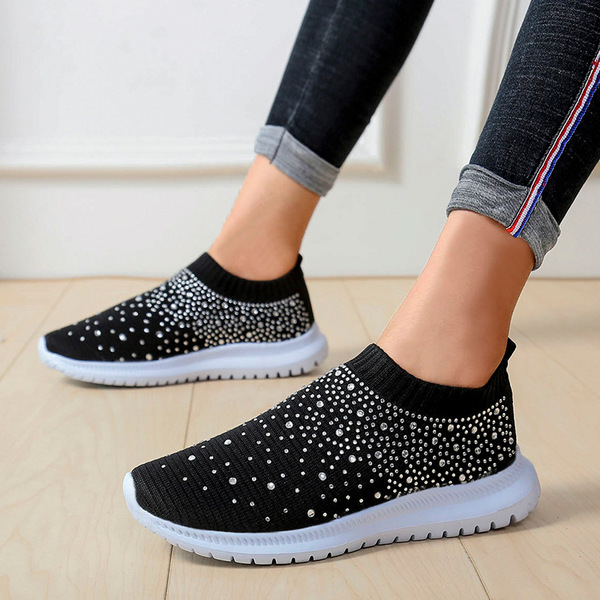 fashionable universal sports shoes low-cut with rhinestones flat