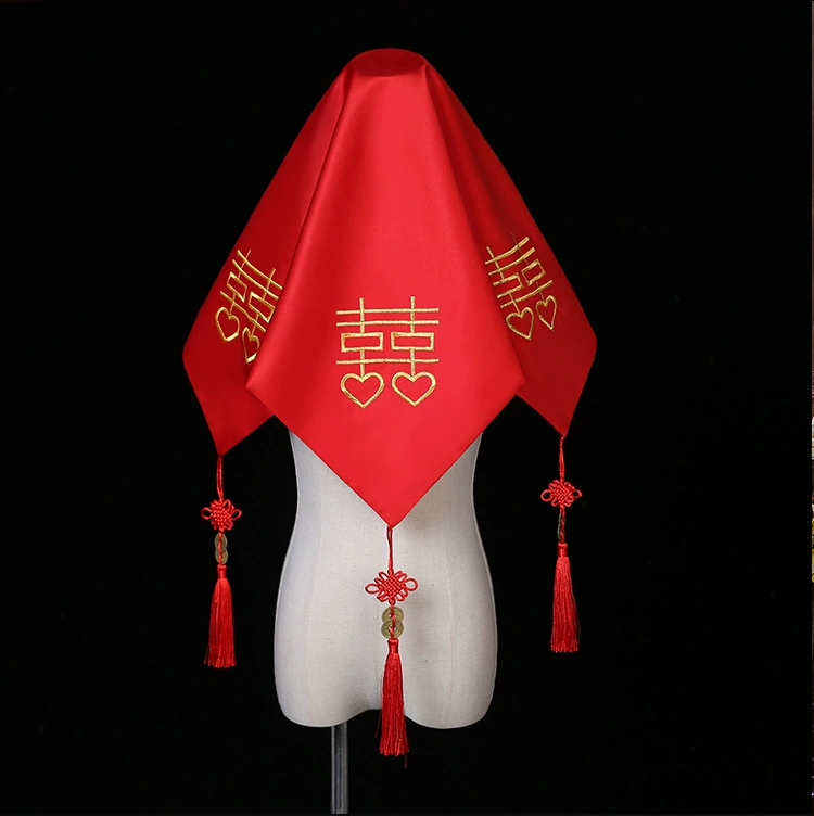 Свадебная красная хиджаб-повязка для невесты, красная повязка на голову, китайский свадебный платок из прозрачной газовой ткани
