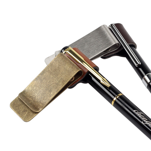 Cross-border retro pure copper stainless steel pen clip TN multi-purpose metal bill money clip with logo printing