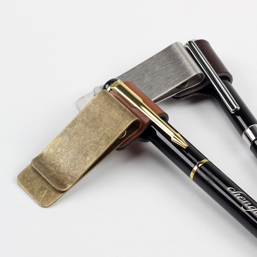 Cross-border retro pure copper stainless steel pen clip TN multi-purpose metal bill money clip with logo printing