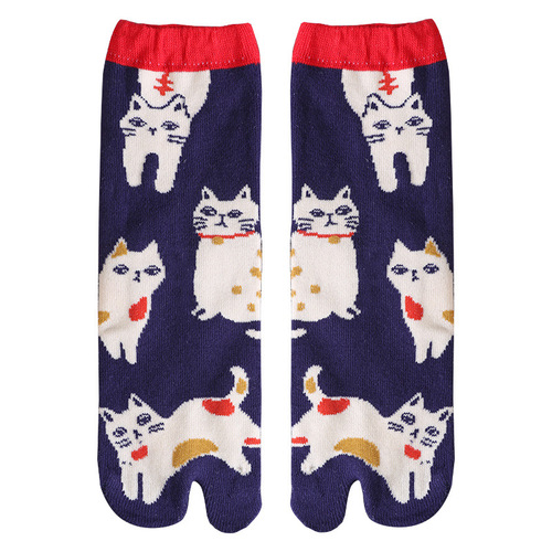 Two-toe two-toe socks, women's split-toe socks, two-toe socks, cotton toe mid-tube autumn and winter flower warm and sweat-absorbent pig's trotter socks, Japanese style