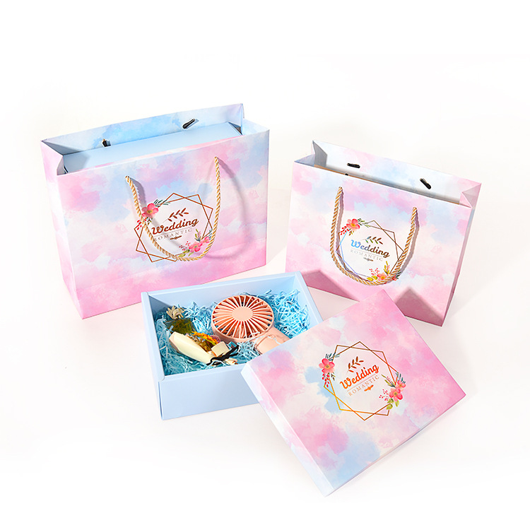 伴手礼盒ins涂鸦白卡折叠生日包装盒手提彩色饰品小礼盒首饰礼物