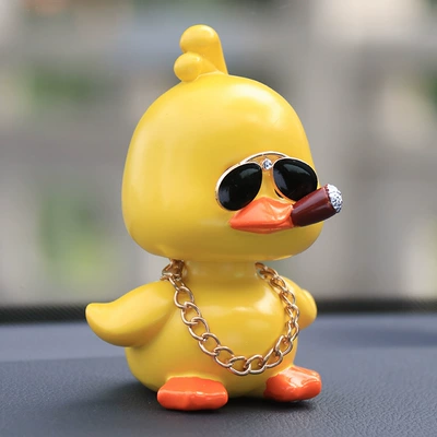 Internet Celebrity TikTok Yellow Duck Car ornaments - 120g-social-duck-standing-with-glasses-gold-chain